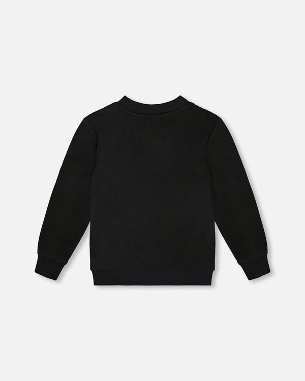 Super Soft Brushed Jersey Long Sleeve Top Black With Plaid Pocket - H20OB65_999