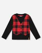 T-Shirt With Plaid Vest Red And Black - H20OB66_085