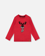 Jersey T-Shirt Cherry Red With Moose - H20OB67_749