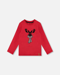 Jersey T-Shirt Cherry Red With Moose - H20OB67_749