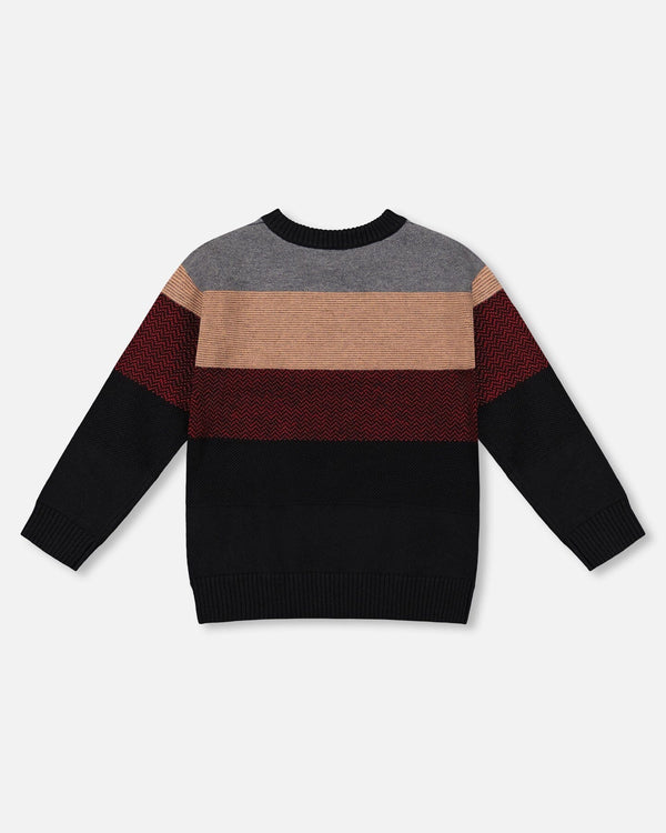 Color Block Knit Sweater Red And Black - H20OBT72_000