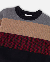 Color Block Knit Sweater Red And Black - H20OBT72_000