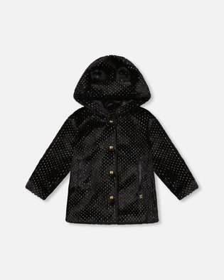 Bear Faux Fur Coat Black With Gold Polka Dots - H20OG51_999