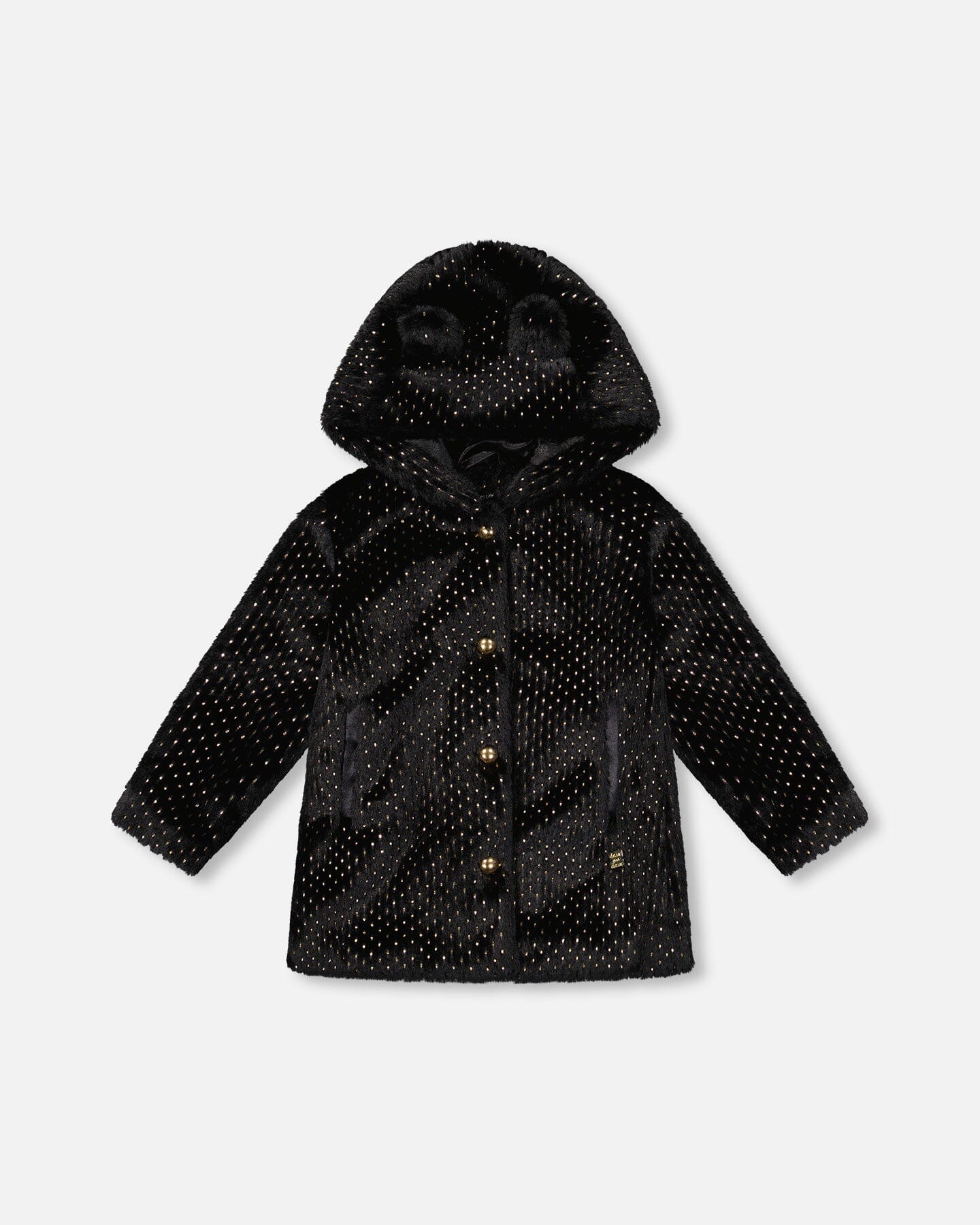Bear Faux Fur Coat Black With Gold Polka Dots - H20OG51_999