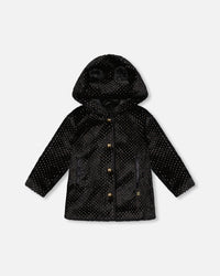 Bear Faux Fur Coat Black With Gold Polka Dots - H20OG51_999