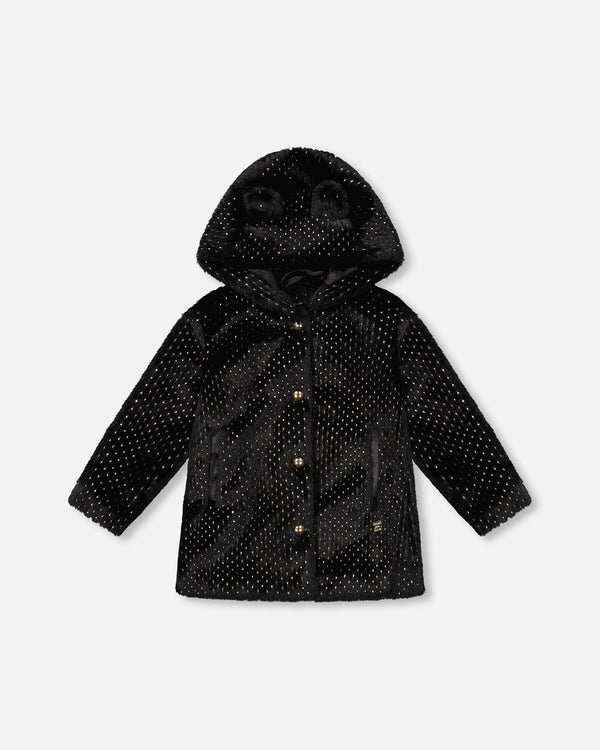 Bear Faux Fur Coat Black With Gold Polka Dots - H20OG51_999