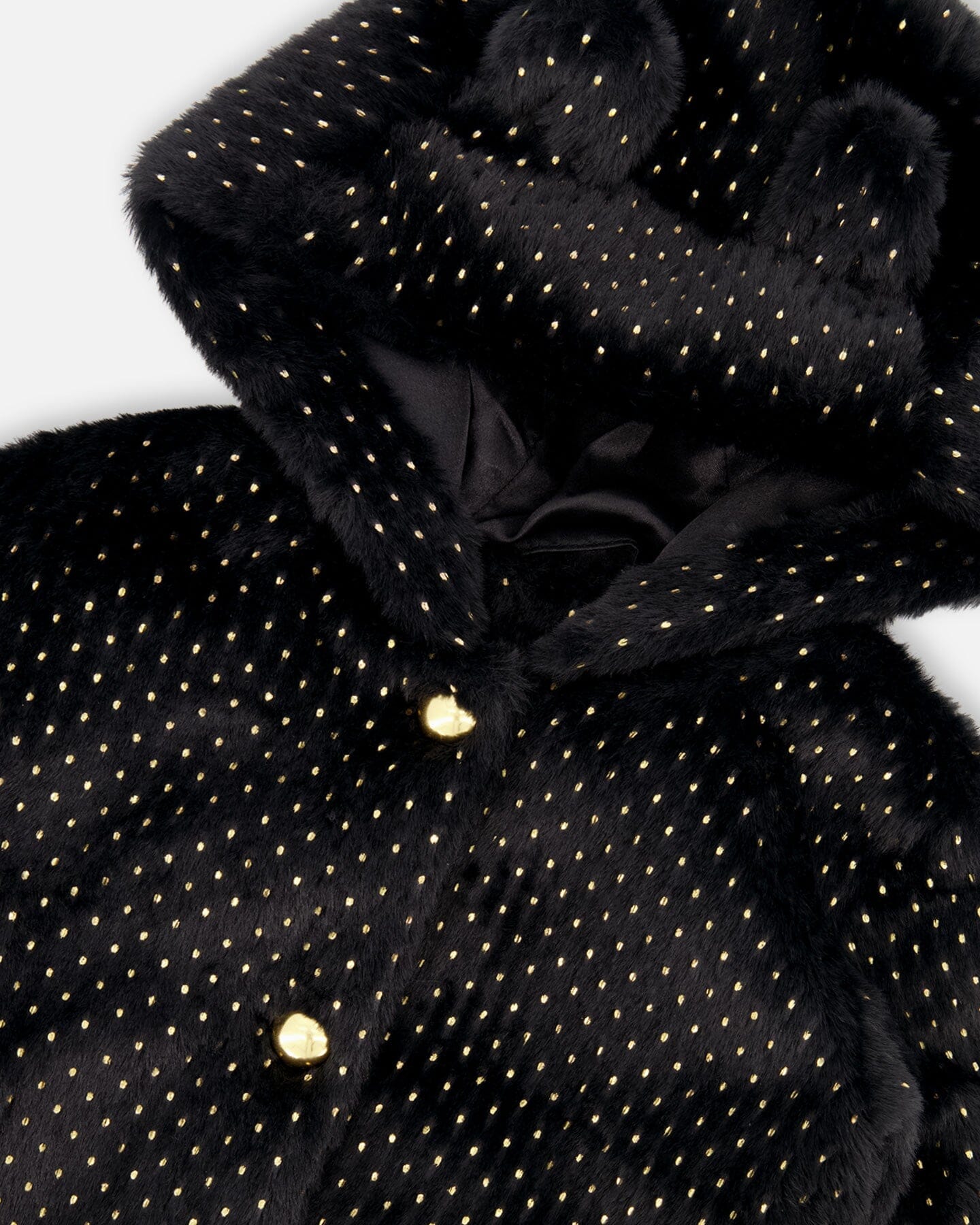 Bear Faux Fur Coat Black With Gold Polka Dots - H20OG51_999