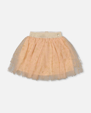 Multi Layer Glittering Mesh Skirt Beige - H20OG82_145