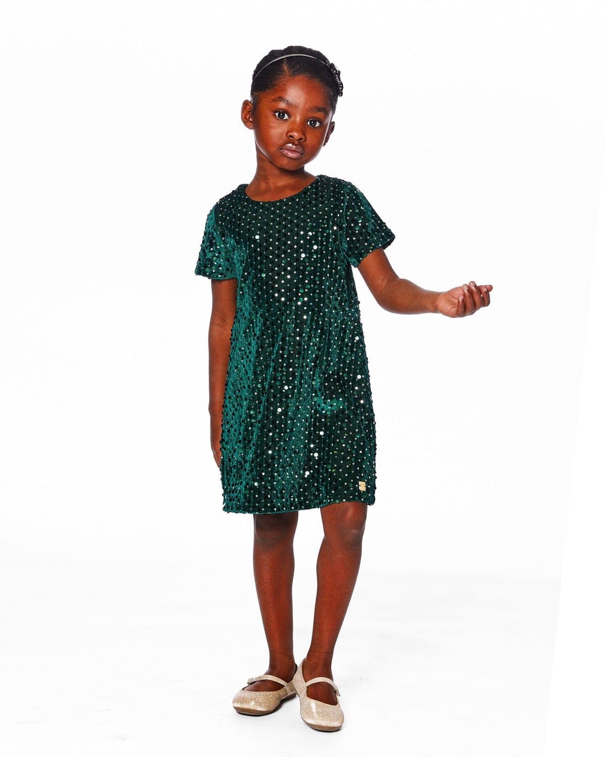 Velvet Short Sleeve Dress Forest Green - H20OG85_393