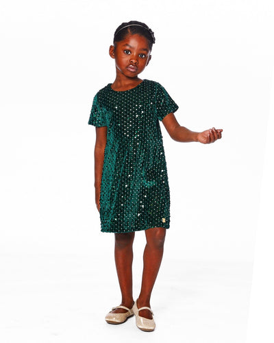 Velvet Short Sleeve Dress Forest Green - H20OG85_393
