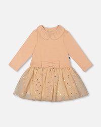 Bi-Material Dress With Glittering Skirt Beige - H20OG86_145