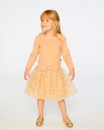 Bi-Material Dress With Glittering Skirt Beige Dresses Deux par Deux 