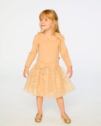 Bi-Material Dress With Glittering Skirt Beige Dresses Deux par Deux 