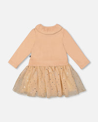 Bi-Material Dress With Glittering Skirt Beige - H20OG86_145