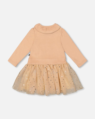 Bi-Material Dress With Glittering Skirt Beige - H20OG86_145