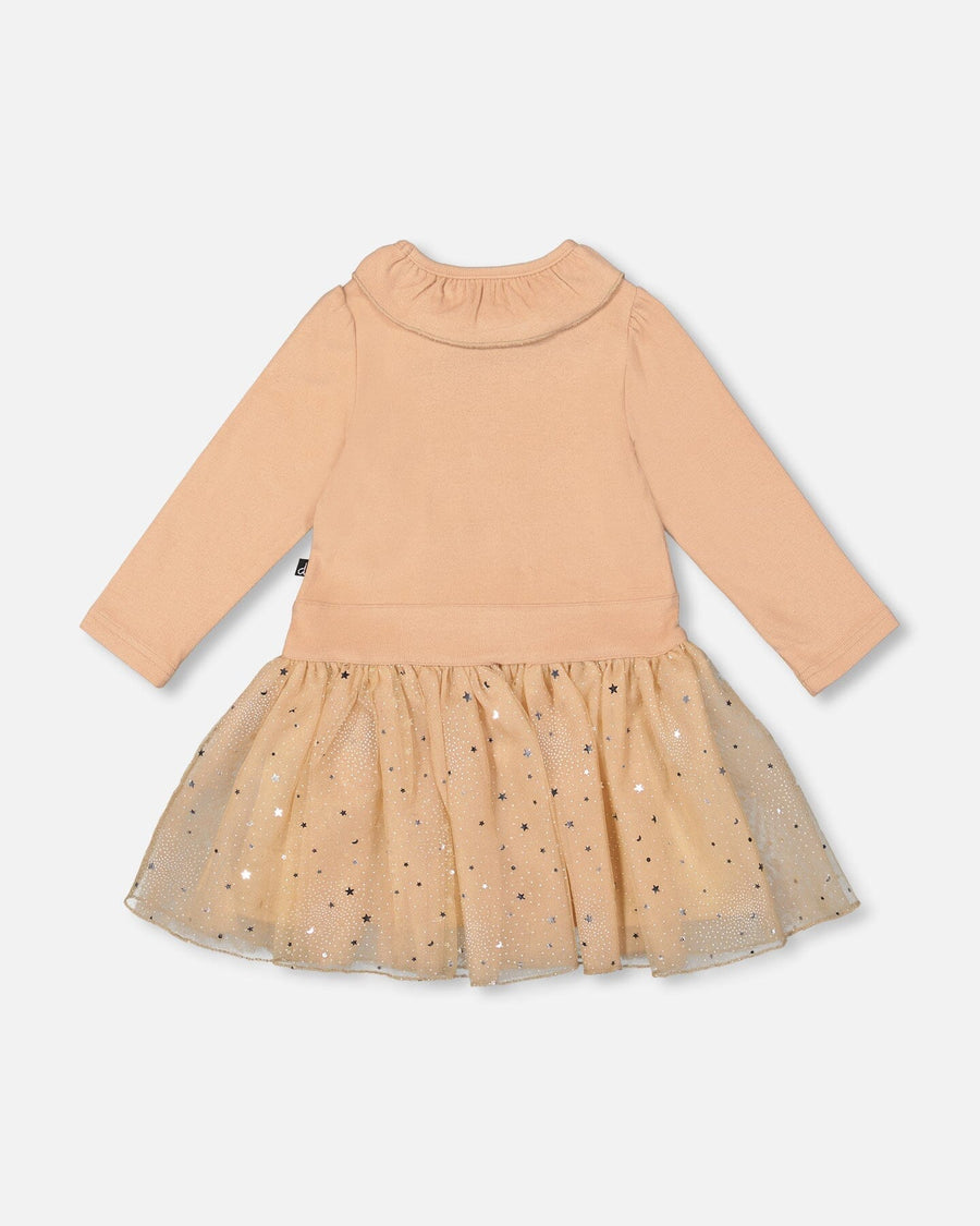 Bi-Material Dress With Glittering Skirt Beige - H20OG86_145