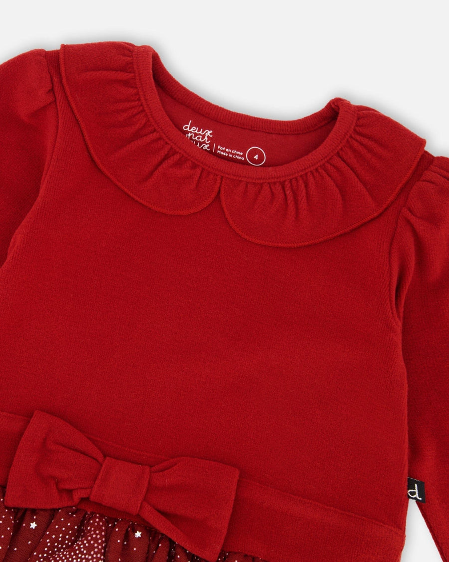 Bi-Material Dress With Glittering Skirt Red - H20OG86_749