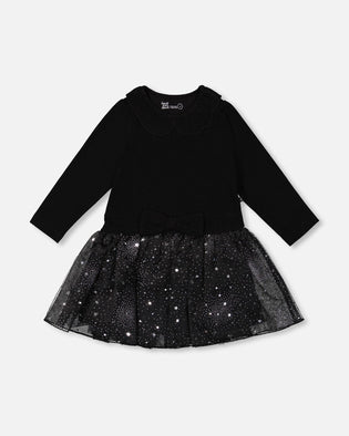 Bi-Material Dress With Glittering Skirt Black - H20OG86_999