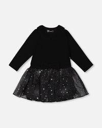 Bi-Material Dress With Glittering Skirt Black - H20OG86_999