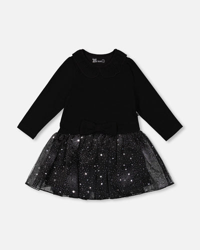 Bi-Material Dress With Glittering Skirt Black - H20OG86_999