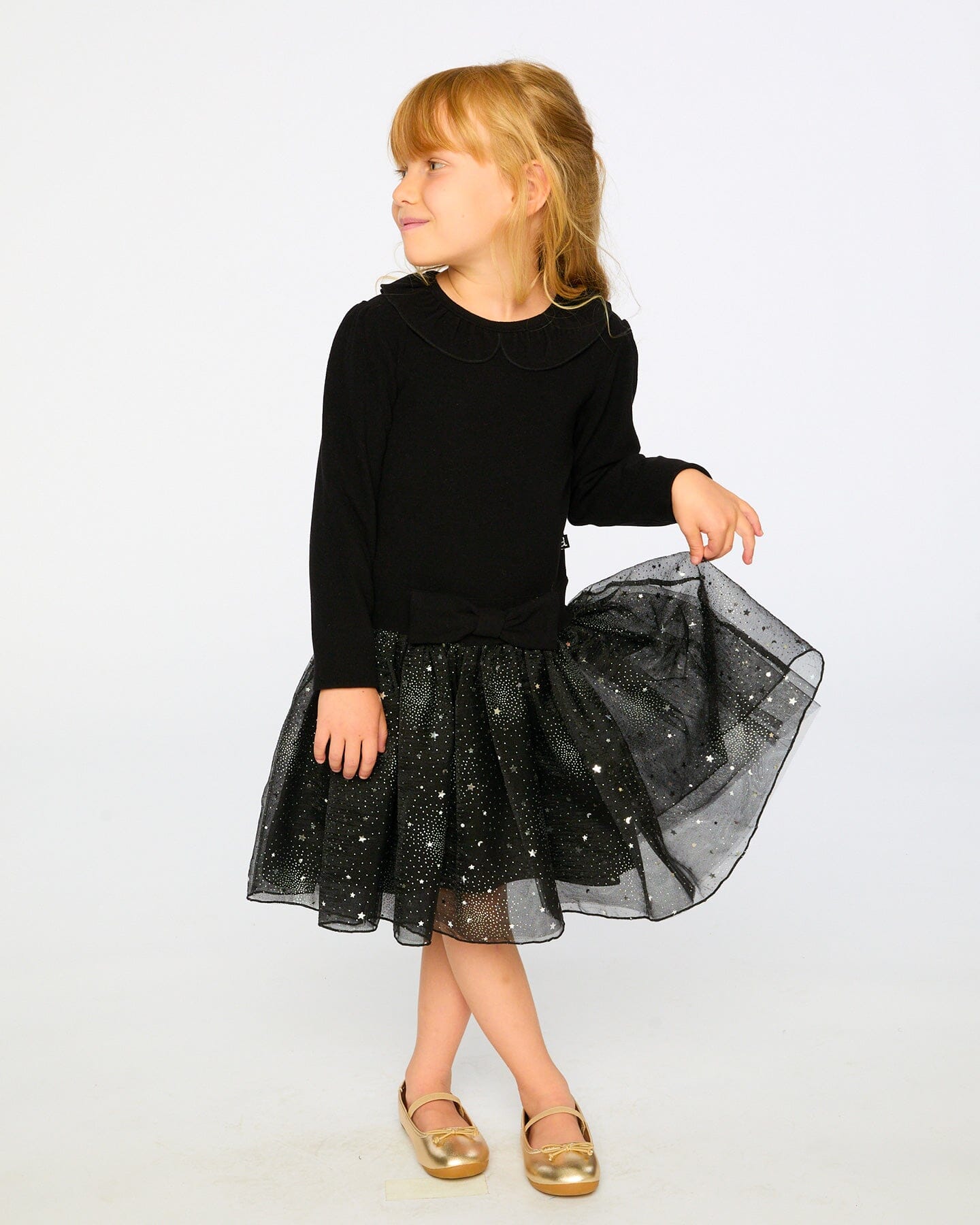 Bi-Material Dress With Glittering Skirt Black Dresses Deux par Deux 