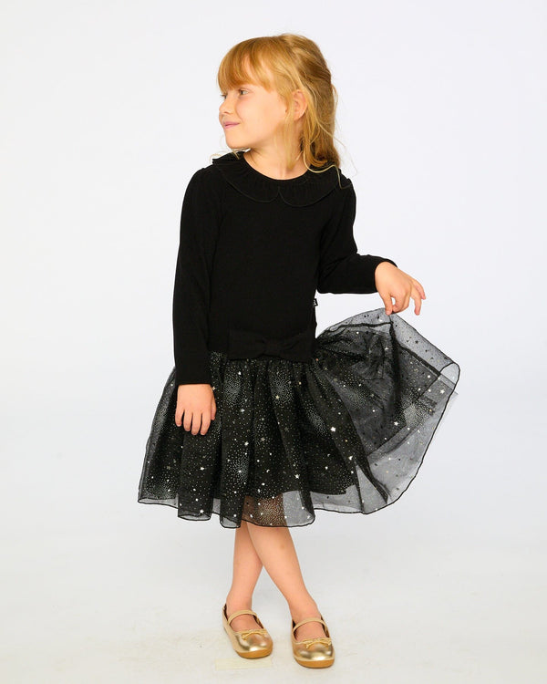 Bi-Material Dress With Glittering Skirt Black Dresses Deux par Deux 