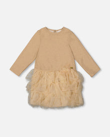 Glittering Mesh Skirt Party Dress Beige - H20OG87_145