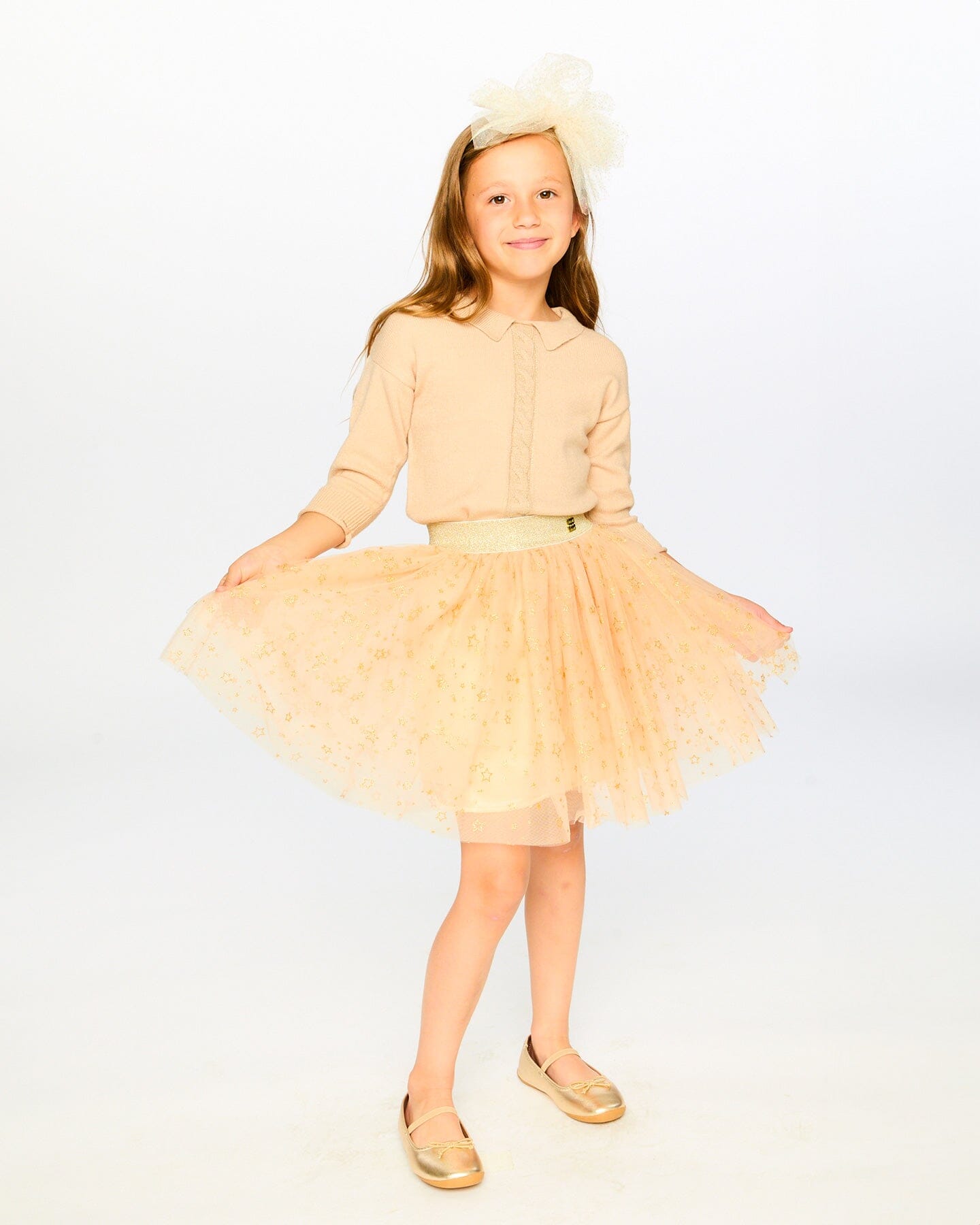 Glittering Mesh Skirt Party Dress Beige Dresses Deux par Deux 