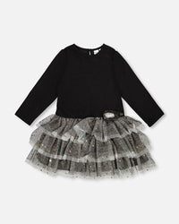 Glittering Mesh Skirt Party Dress Black - H20OG87_999