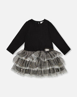 Glittering Mesh Skirt Party Dress Black - H20OG87_999