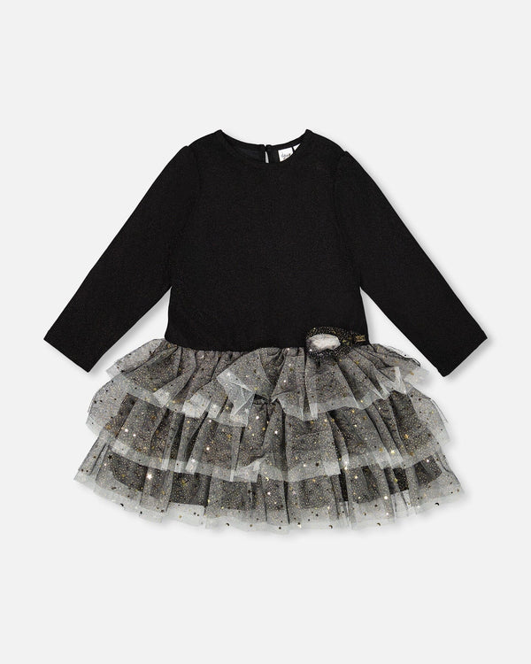 Glittering Mesh Skirt Party Dress Black - H20OG87_999