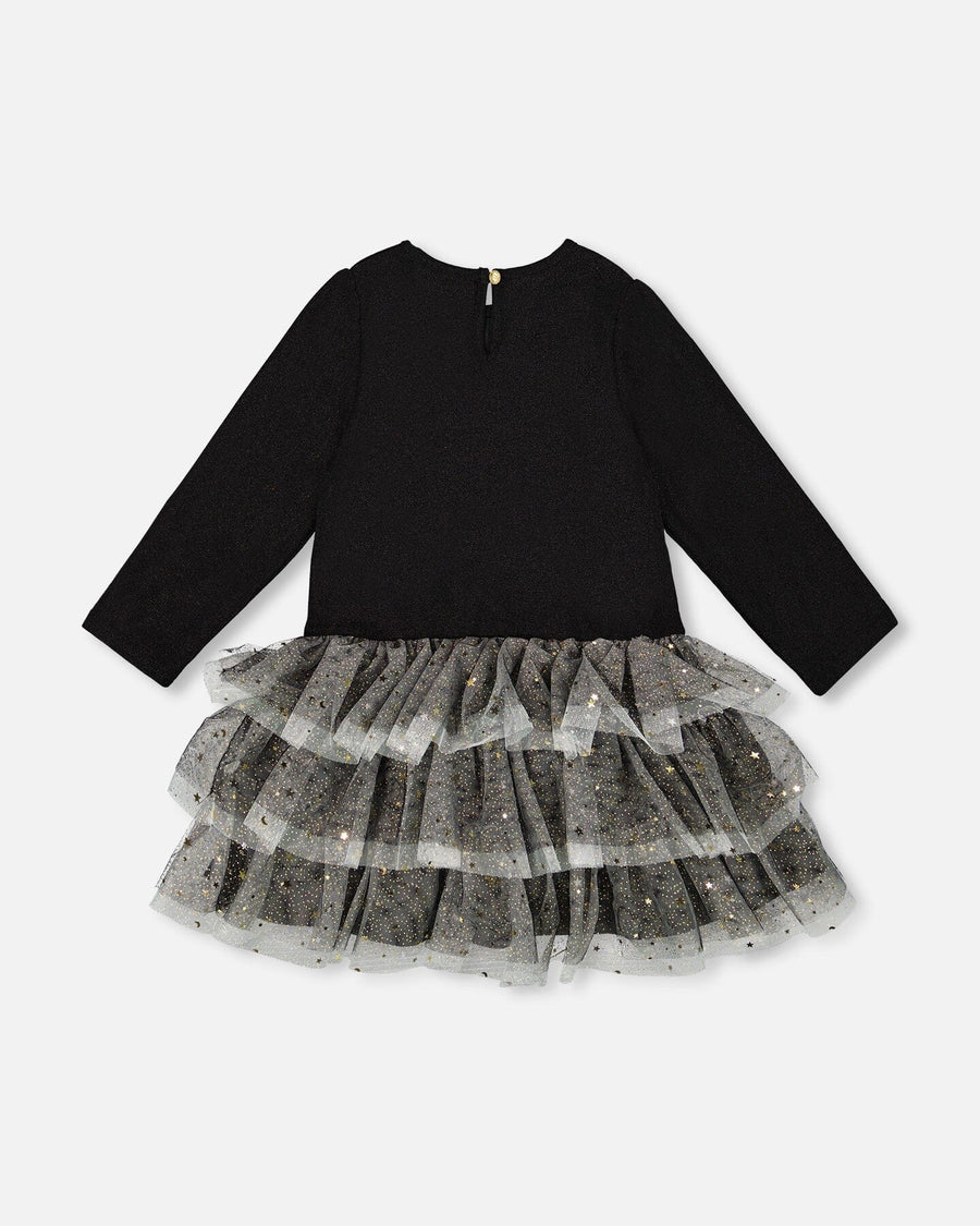 Glittering Mesh Skirt Party Dress Black - H20OG87_999