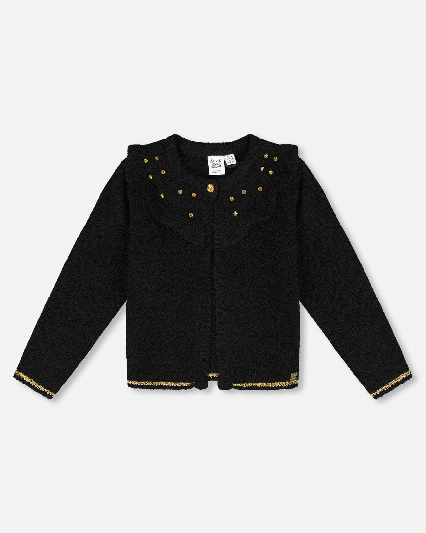 Knitted Cardigan With Rhinestones Black - H20OGT31_999