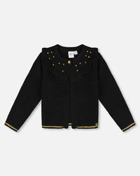 Knitted Cardigan With Rhinestones Black - H20OGT31_999