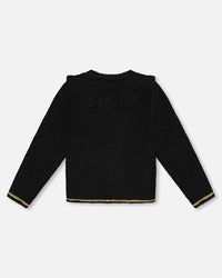 Knitted Cardigan With Rhinestones Black - H20OGT31_999