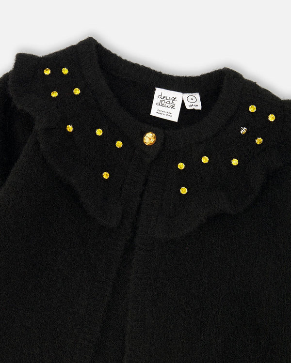 Knitted Cardigan With Rhinestones Black - H20OGT31_999