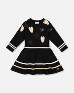 Knit Dress Black With Glittery Heart Motifs - H20OGT89_999