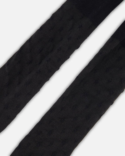 Knit Tights Black With Tone-On-Tone Star Pattern - H20OGT_999