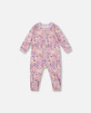 One-Piece Organic Cotton Pajama Lilac Cat Print - H20PA40US_008