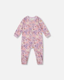 One-Piece Organic Cotton Pajama Lilac Cat Print - H20PA40US_008