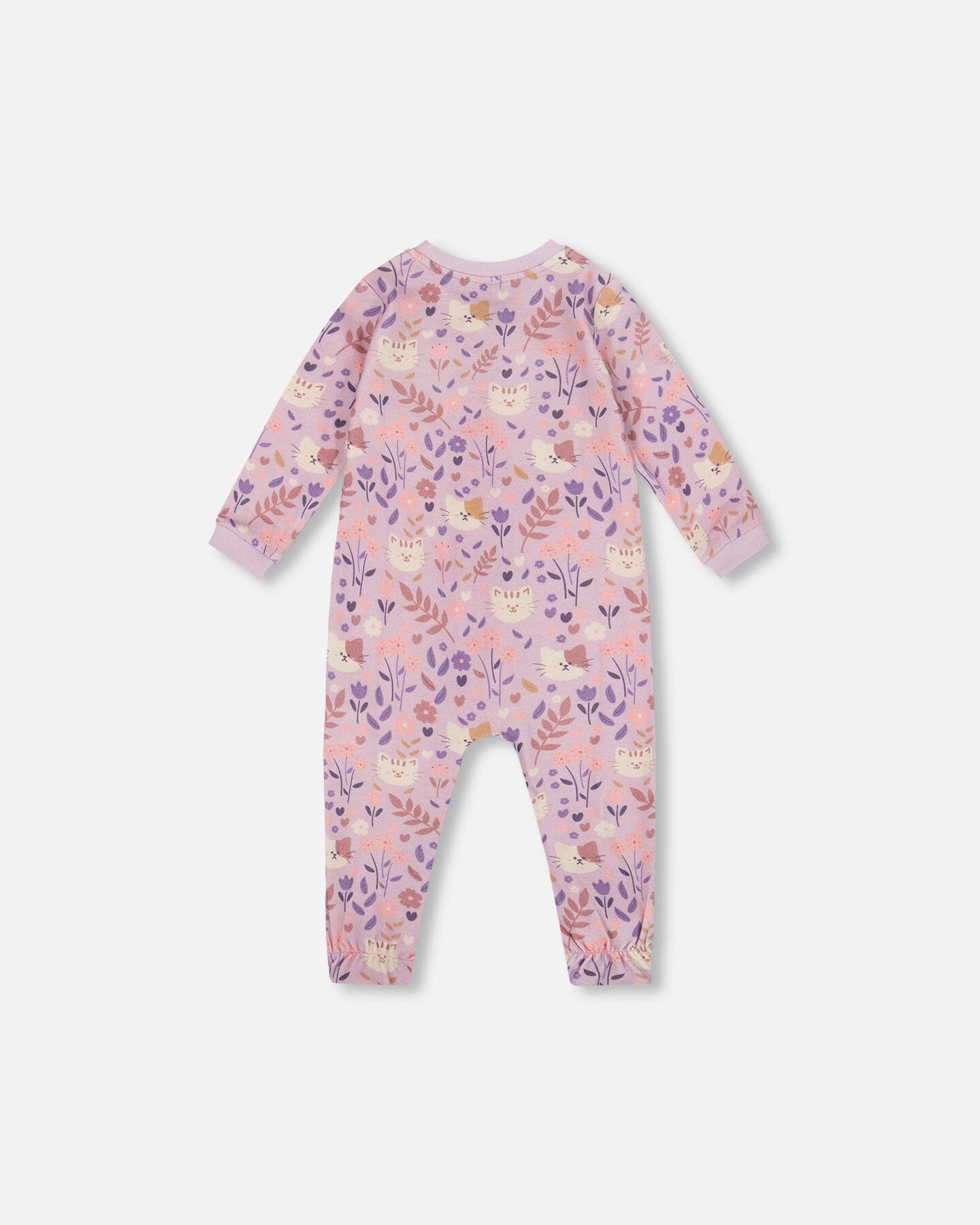 One-Piece Organic Cotton Pajama Lilac Cat Print - H20PA40US_008