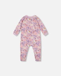 One-Piece Organic Cotton Pajama Lilac Cat Print - H20PA40US_008