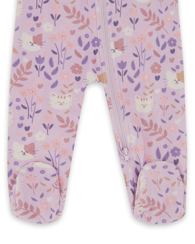One-Piece Organic Cotton Pajama Lilac Cat Print - H20PA40US_008