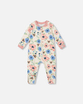 One-Piece Organic Cotton Pajama Off-White Flower Print