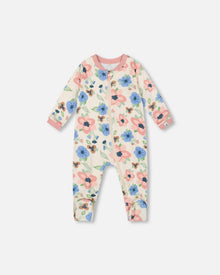 One-Piece Organic Cotton Pajama Off-White Flower Print - H20PA40US_009