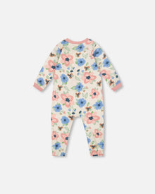 One-Piece Organic Cotton Pajama Off-White Flower Print - H20PA40US_009