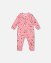One-Piece Organic Cotton Pajama Pink Cat Print