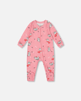 One-Piece Organic Cotton Pajama Pink Cat Print - H20PA40US_040