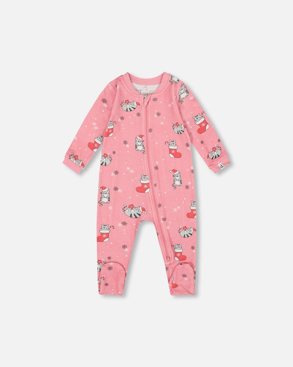 One-Piece Organic Cotton Pajama Pink Cat Print - H20PA40US_040
