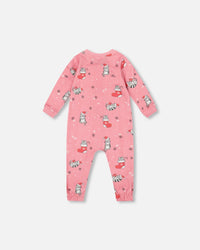One-Piece Organic Cotton Pajama Pink Cat Print - H20PA40US_040